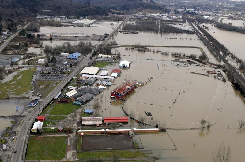 Lewis County fairgrounds under floodwater as seen from a drone photo